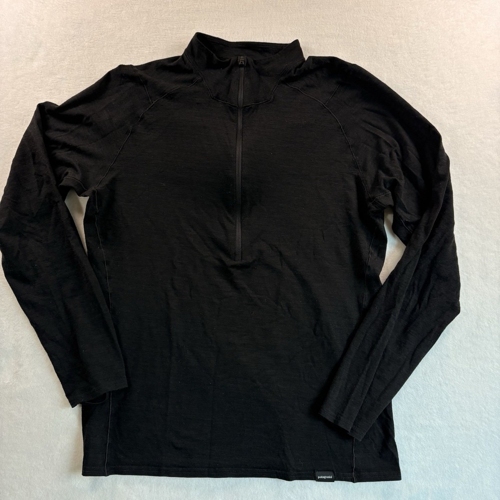 Patagonia Merino Wool 1/4 Zip Pullover Baselayer M Black Lightweight Hiking